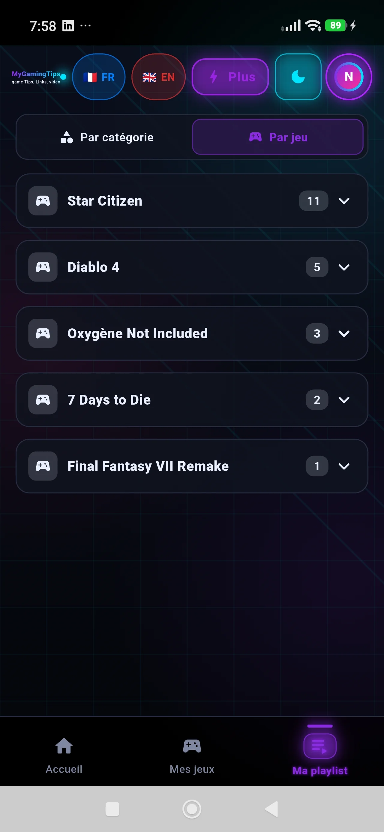 Playlists par jeu