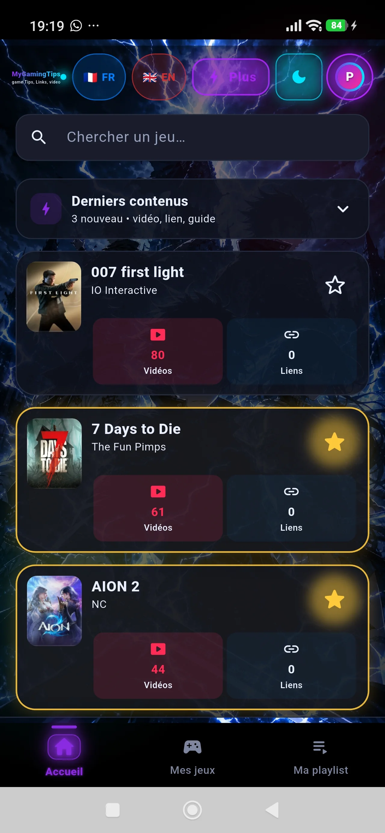 Capture d'écran de l'application MyGamingTips